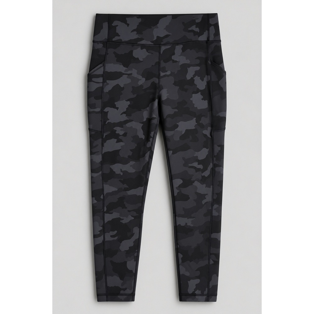 Lululemon Invigorate High Rise Crop 23 Camo Leggings with Pockets Size 14 Black